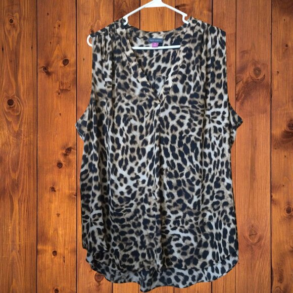 Vince Camuto Women's Plus Size 3X Leopard Animal Print Pullover Sleeveless Top - Picture 1 of 4